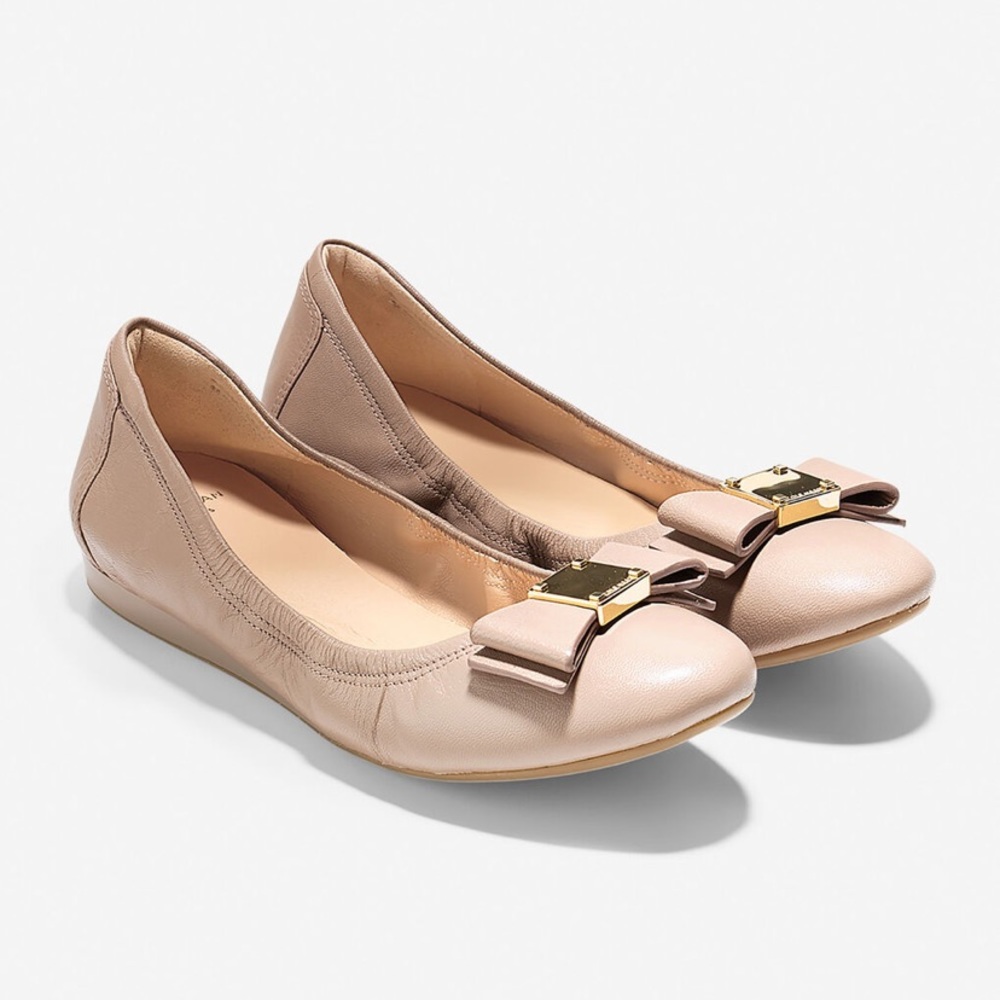 Cole Haan tali bow ballet flat nude bone leather